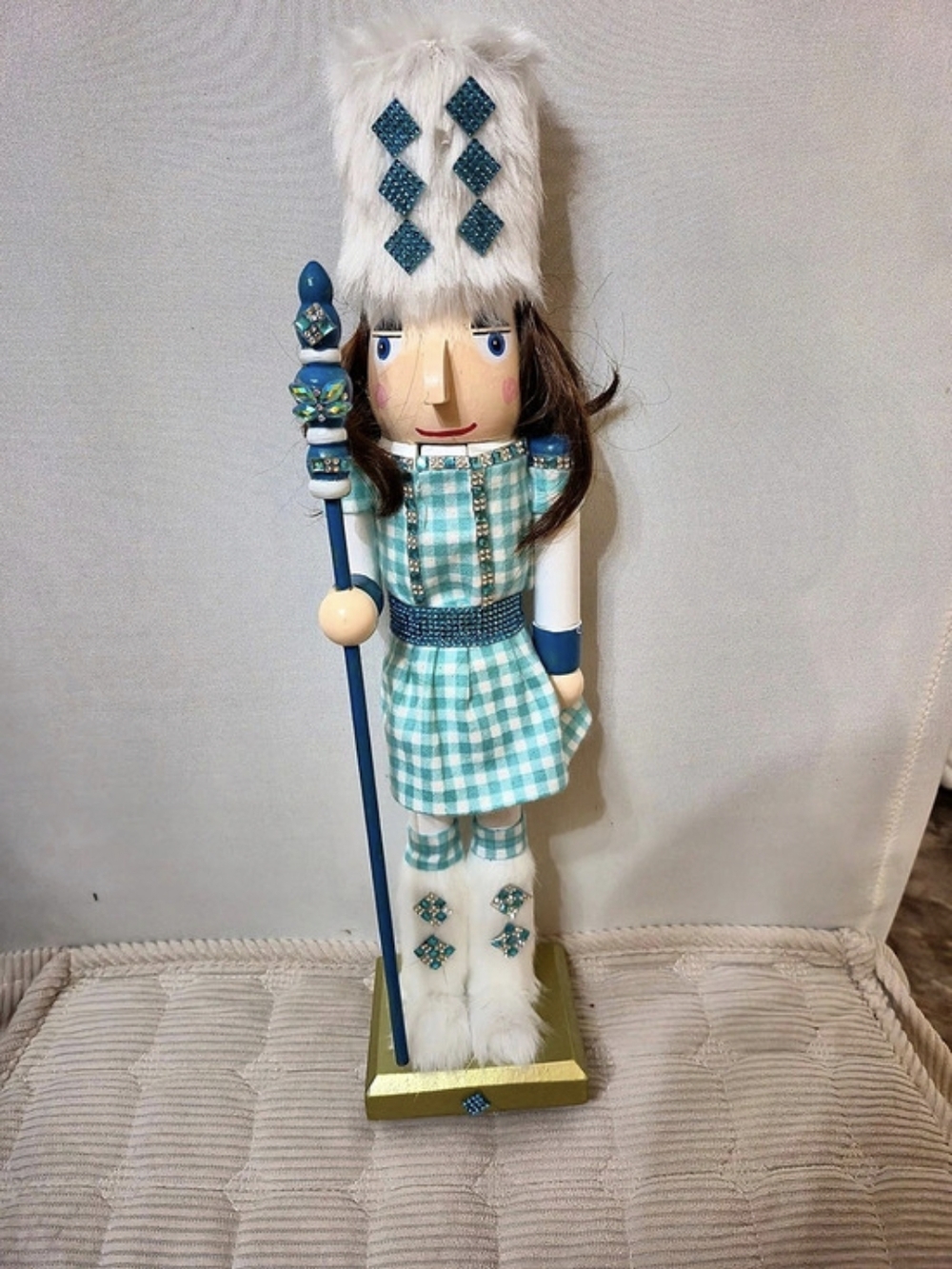 Light Teal & White Gingham Nutcracker Decor